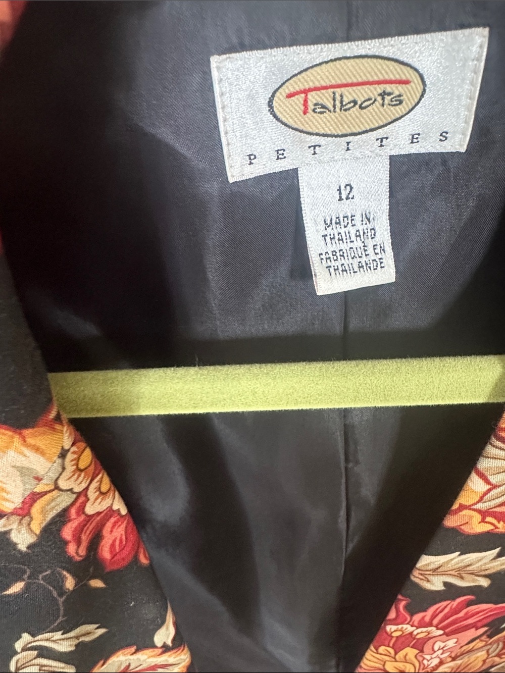 Talbots Black Satin Blazer with Red and Gold Floral Print - Picture 2 of 3